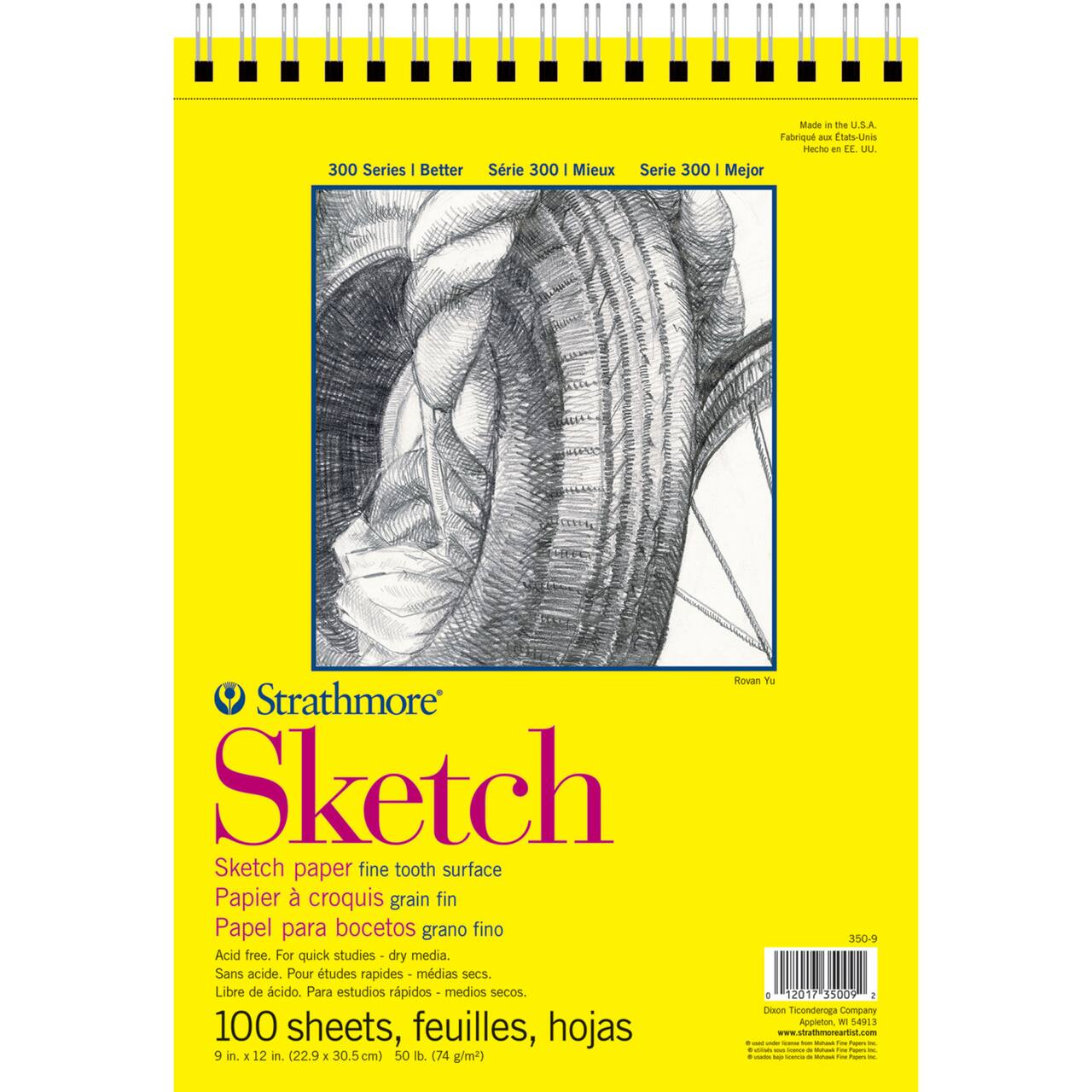 Strathmore Sketch Paper Pad, 300 Series, Spiral-Bound, 100 Sheets, Spiral-Bound, 9" x 12"